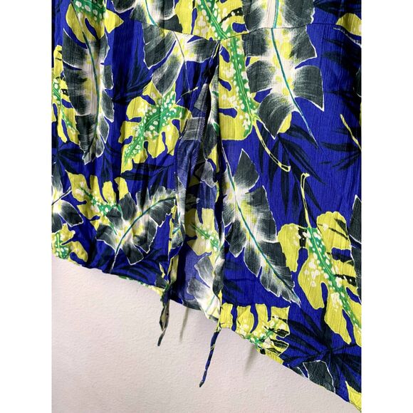 Womens Blue Tropical Pull On Midi Skirt Size 3X Palm Leaves Beachy Vacation - Picture 2 of 7